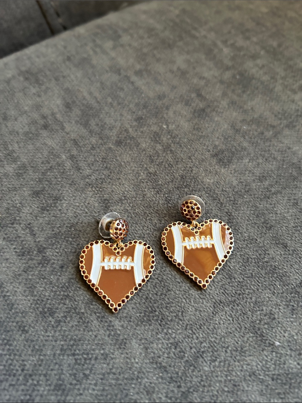 Gold-Tone Brown Football Heart Drop Earrings - Women Jewelry